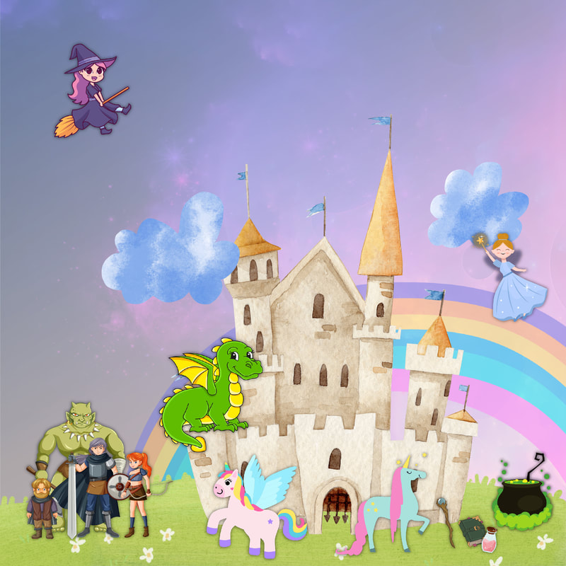 princess, fariies, dragons, witches, unicorns in fantasy land