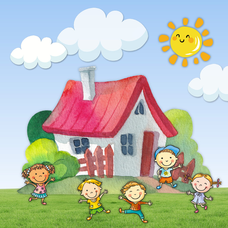 children and a house